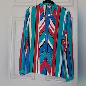 Vintage Koret Striped Tie Neck Blouse Size Medium
